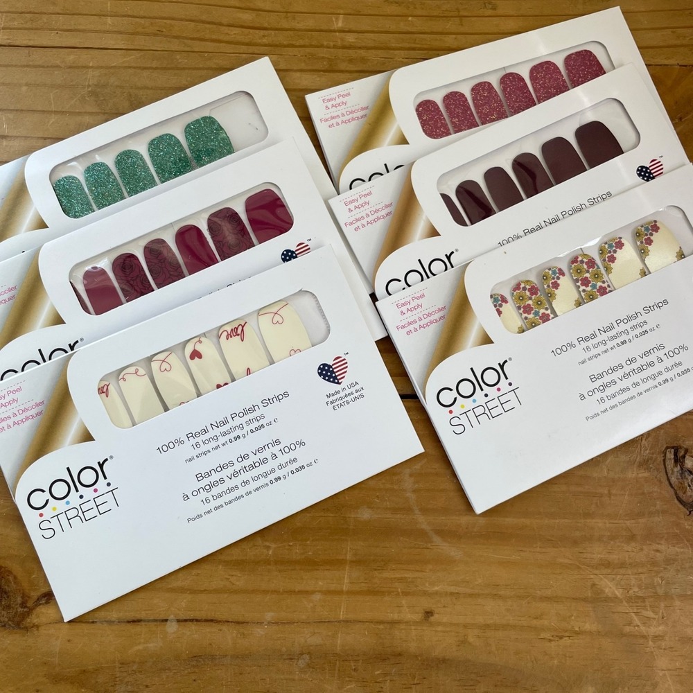 Color Street Nail Polish Strips Lot 6 Glitter Assorted Colors Hearts Flowers